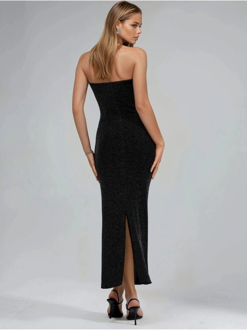 Robe longue moulante sans bretelles brillante busem - Kiabi Robe longue moulante sans bretelles brillante busem - Kiabi