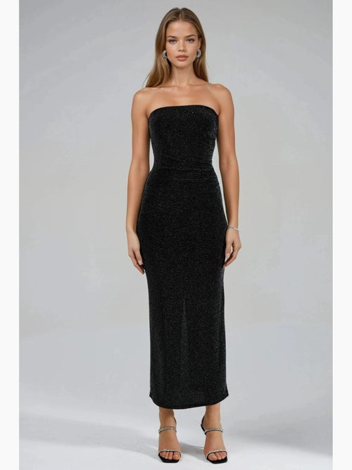 Robe longue moulante sans bretelles brillante busem - Kiabi Robe longue moulante sans bretelles brillante busem - Kiabi