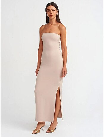 Robe longue moulante sans bretelles fendue dilvin