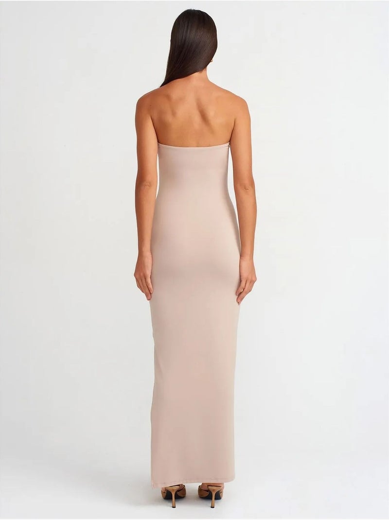 Robe longue moulante sans bretelles fendue dilvin Sable - Kiabi