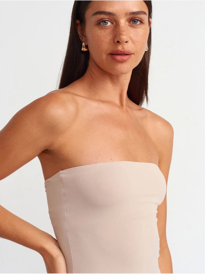 Robe longue moulante sans bretelles fendue dilvin Sable - Kiabi