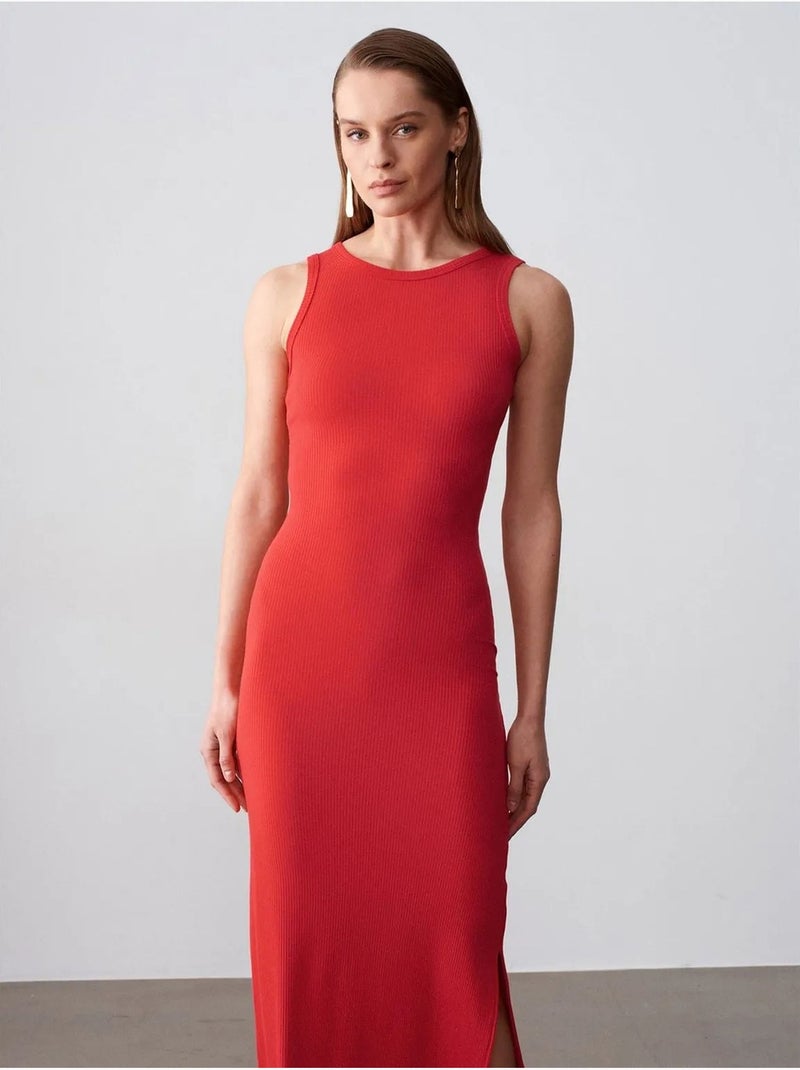 Robe longue moulante sans manches côtelée dilvin Rouge - Kiabi