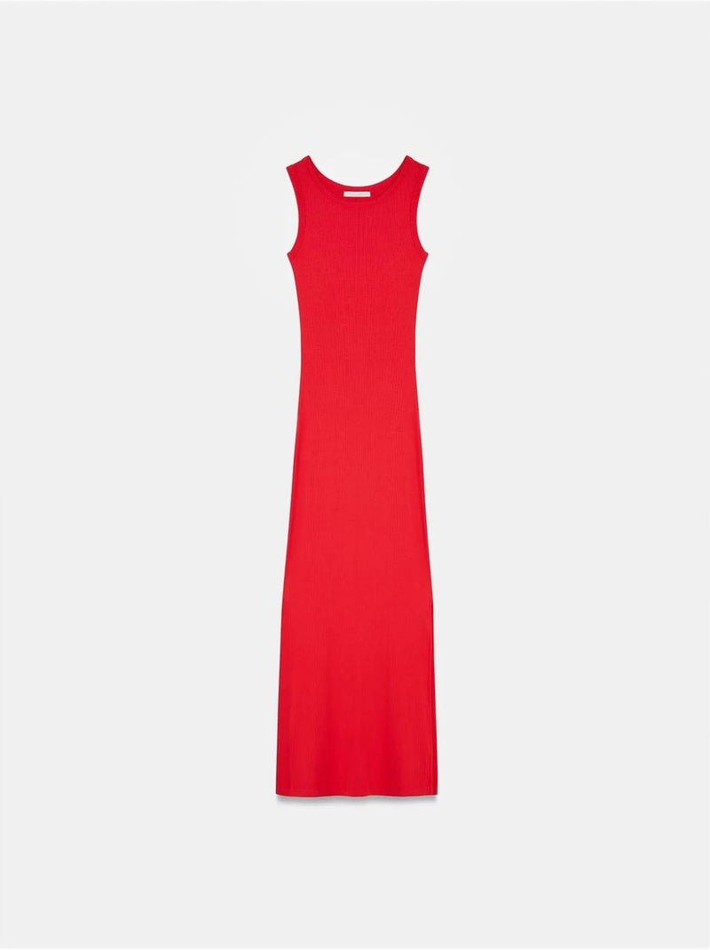Robe longue moulante sans manches côtelée dilvin Rouge - Kiabi