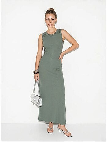 Robe longue moulante sans manches en maille côtelée lucci