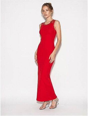 Robe longue moulante sans manches en maille côtelée lucci