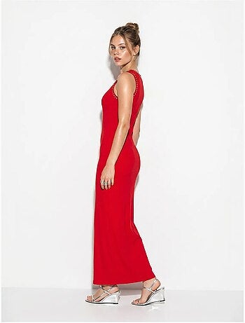 Robe longue moulante sans manches en maille côtelée lucci