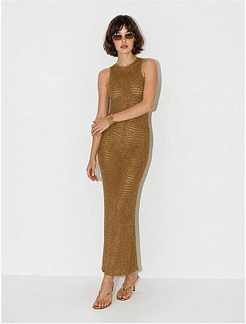 Robe longue moulante sans manches en viscose texturée lucci