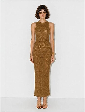 Robe longue moulante sans manches en viscose texturée lucci