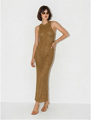 Robe longue moulante sans manches en viscose texturée lucci