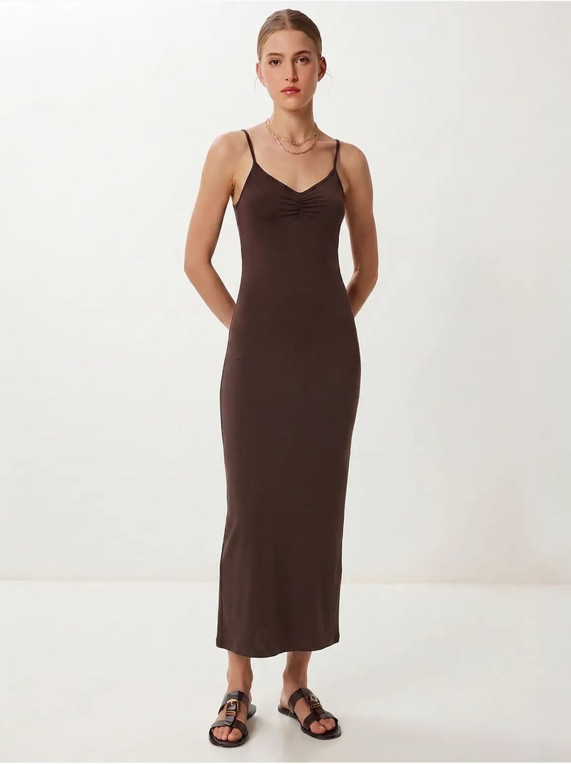 Robe longue moulante sans manches istanbul Marron chocolat - Kiabi