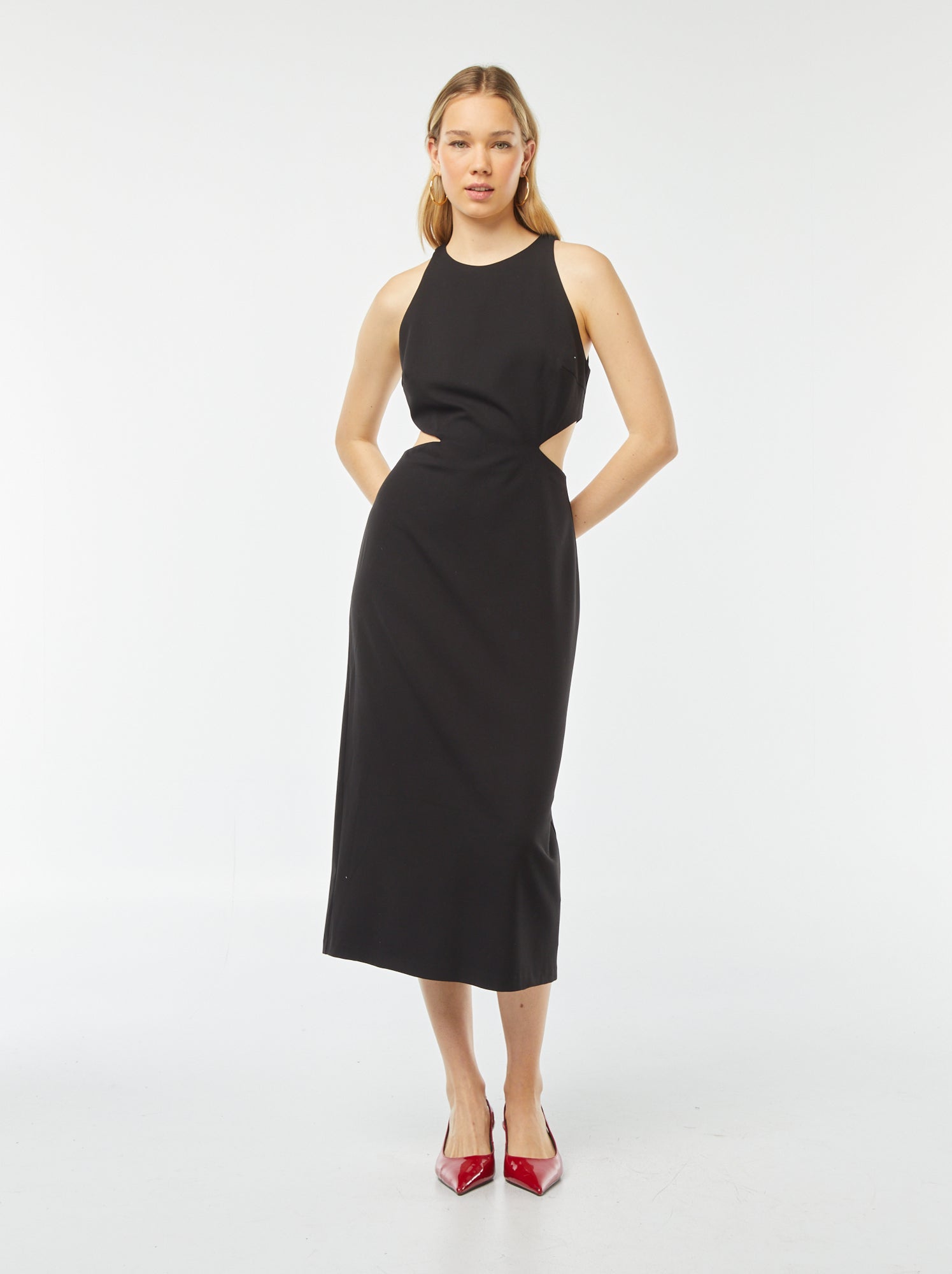 Robe midi moulante à col drapé - Bordeaux - Femme - 15.00 Robe midi moulante à col drapé - Bordeaux - Femme - 15.00