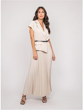 Robe longue plissée avec ceinture INARA