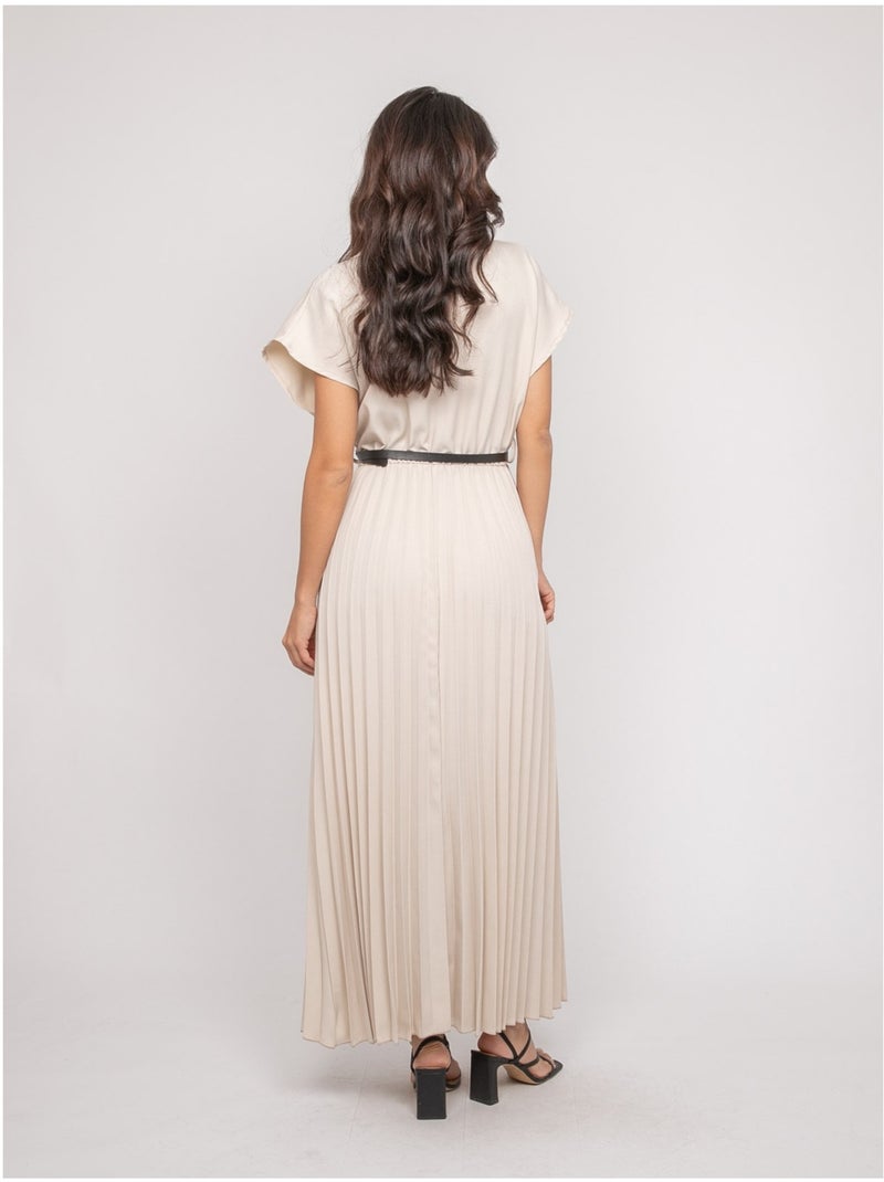 Robe longue plissée avec ceinture INARA Ecru - Kiabi