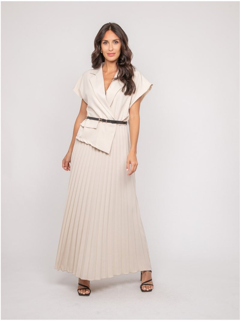 Robe longue plissée avec ceinture INARA Ecru - Kiabi
