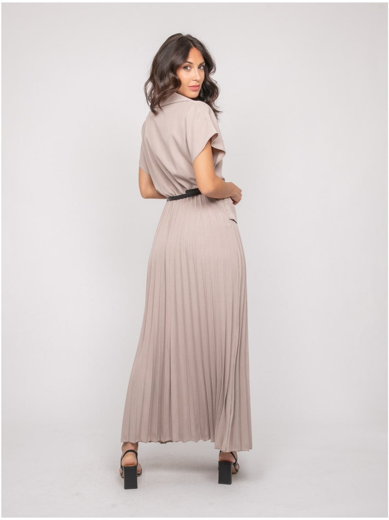 Robe longue plissée avec ceinture INARA Gris - Kiabi