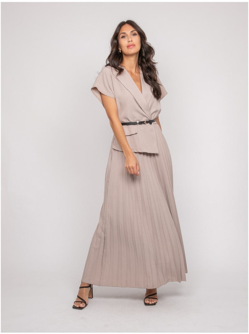 Robe longue plissée avec ceinture INARA Gris - Kiabi