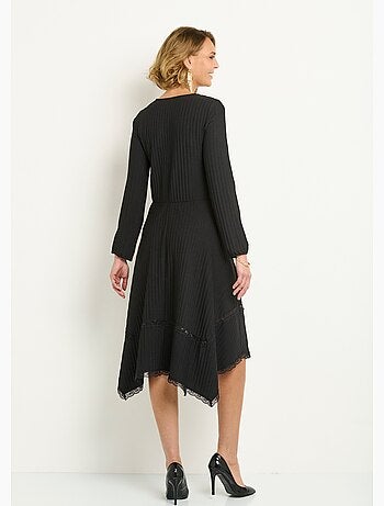Robe longue plissée col V détails dentelle - AFIBEL