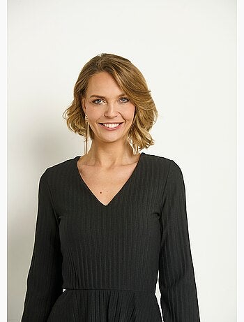 Robe longue plissée col V détails dentelle - AFIBEL