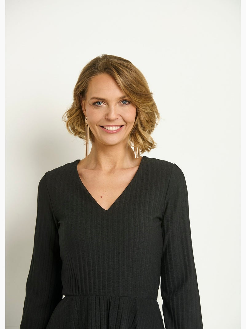 Robe longue plissée col V détails dentelle - AFIBEL Noir - Kiabi