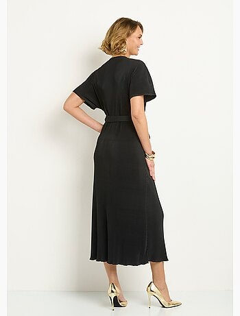 Robe longue plissée et ceinturée col V - AFIBEL