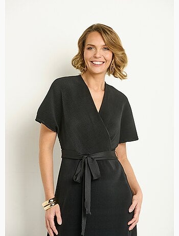 Robe longue plissée et ceinturée col V - AFIBEL