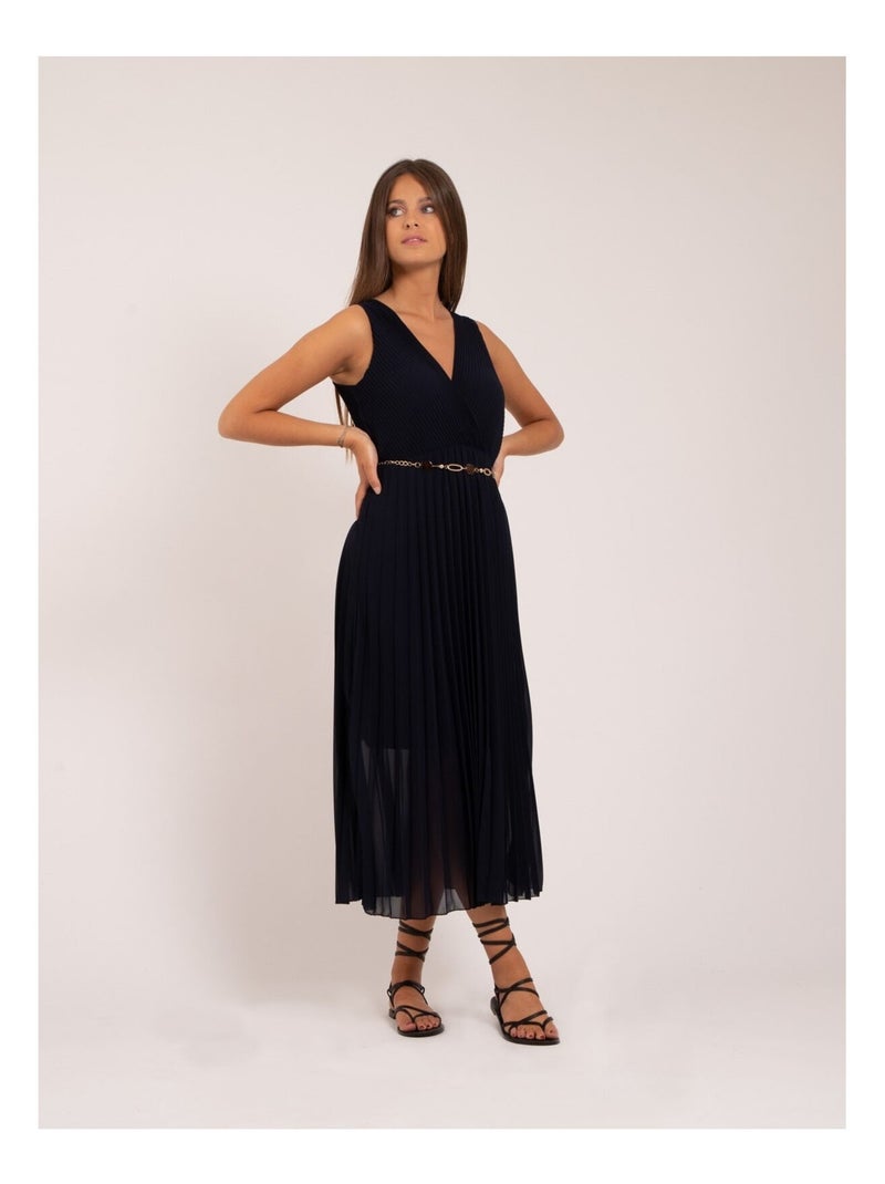 Robe longue plissée IANESSA Bleu marine - Kiabi