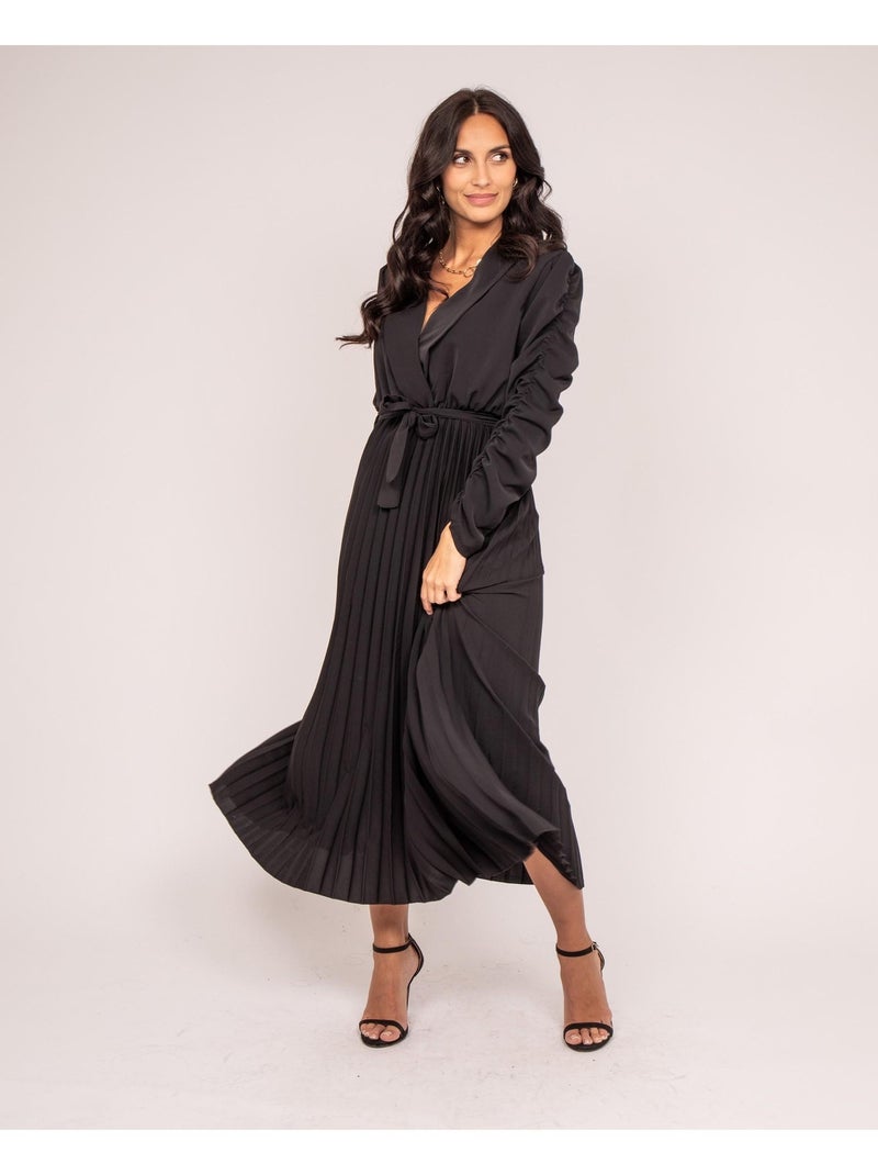 Robe longue plissée ILEM Noir - Kiabi