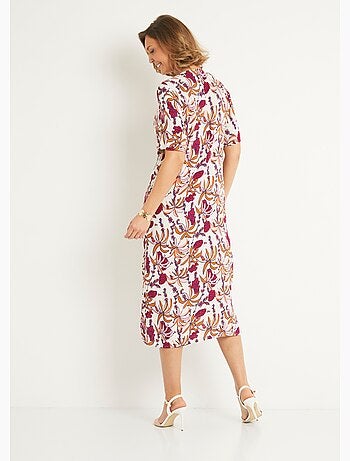 Robe longue plissée imprimée col V - AFIBEL