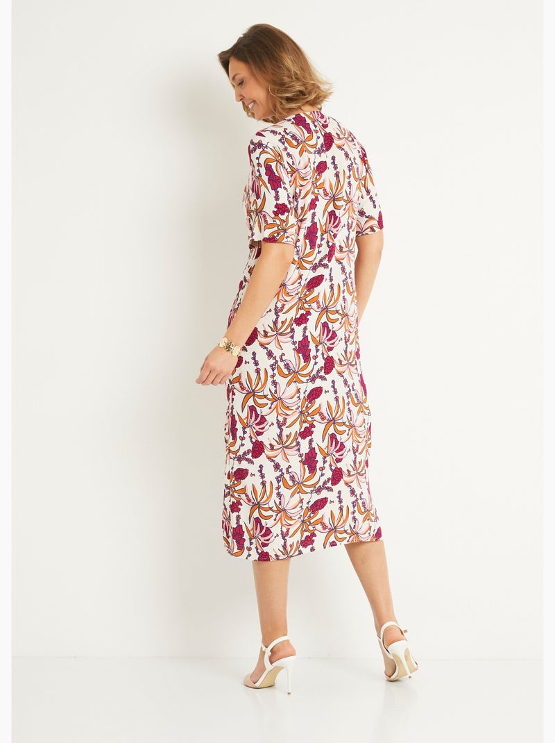 Robe longue plissée imprimée col V - AFIBEL Beige - Kiabi
