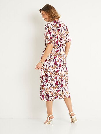 Robe longue plissée imprimée col V - AFIBEL