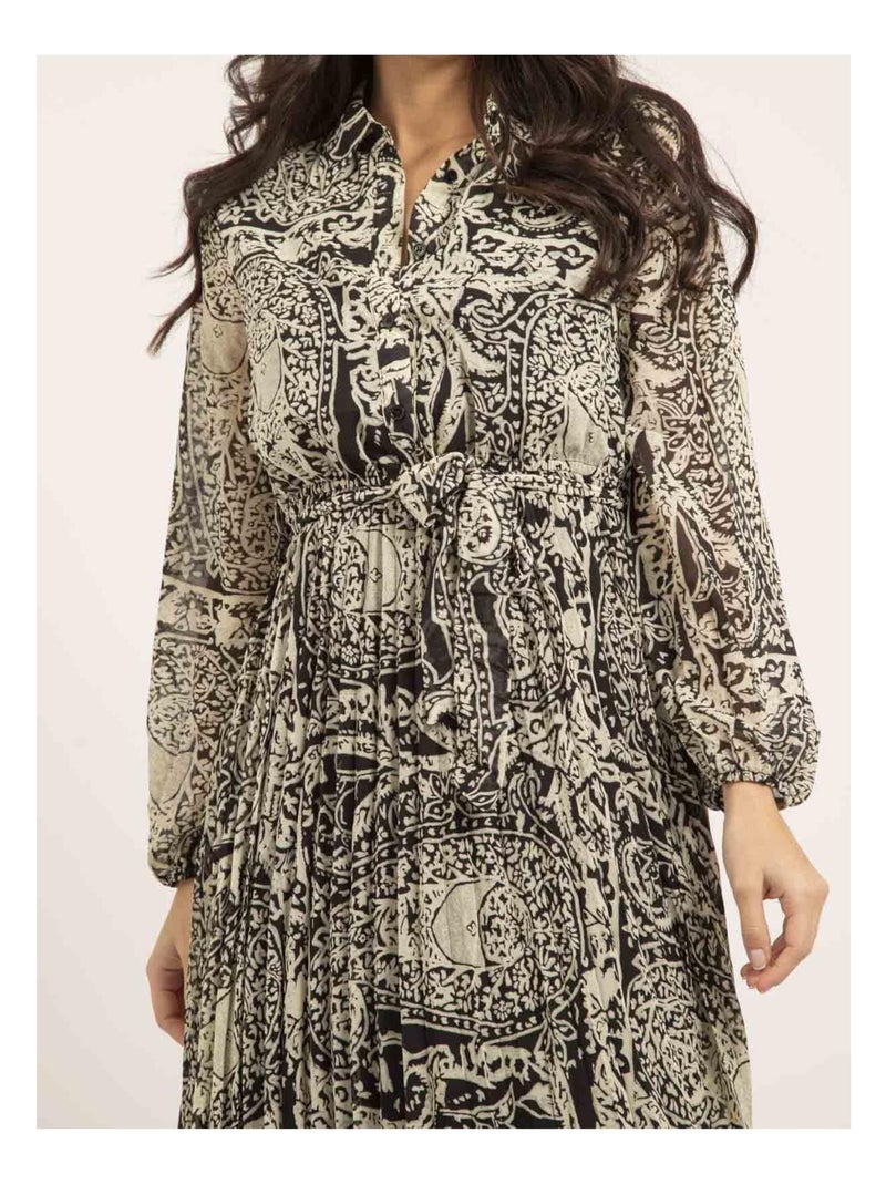 Robe longue plissée motifs INASSIA Blanc - Kiabi