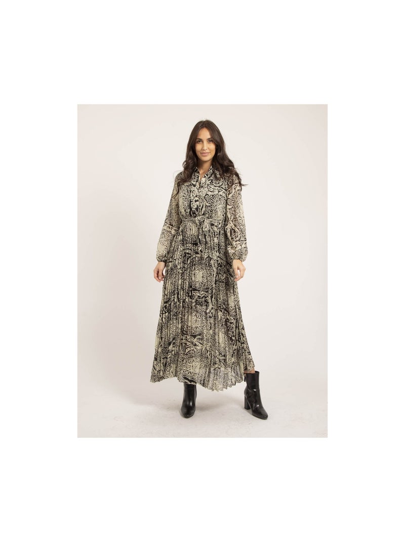 Robe longue plissée motifs INASSIA Blanc - Kiabi