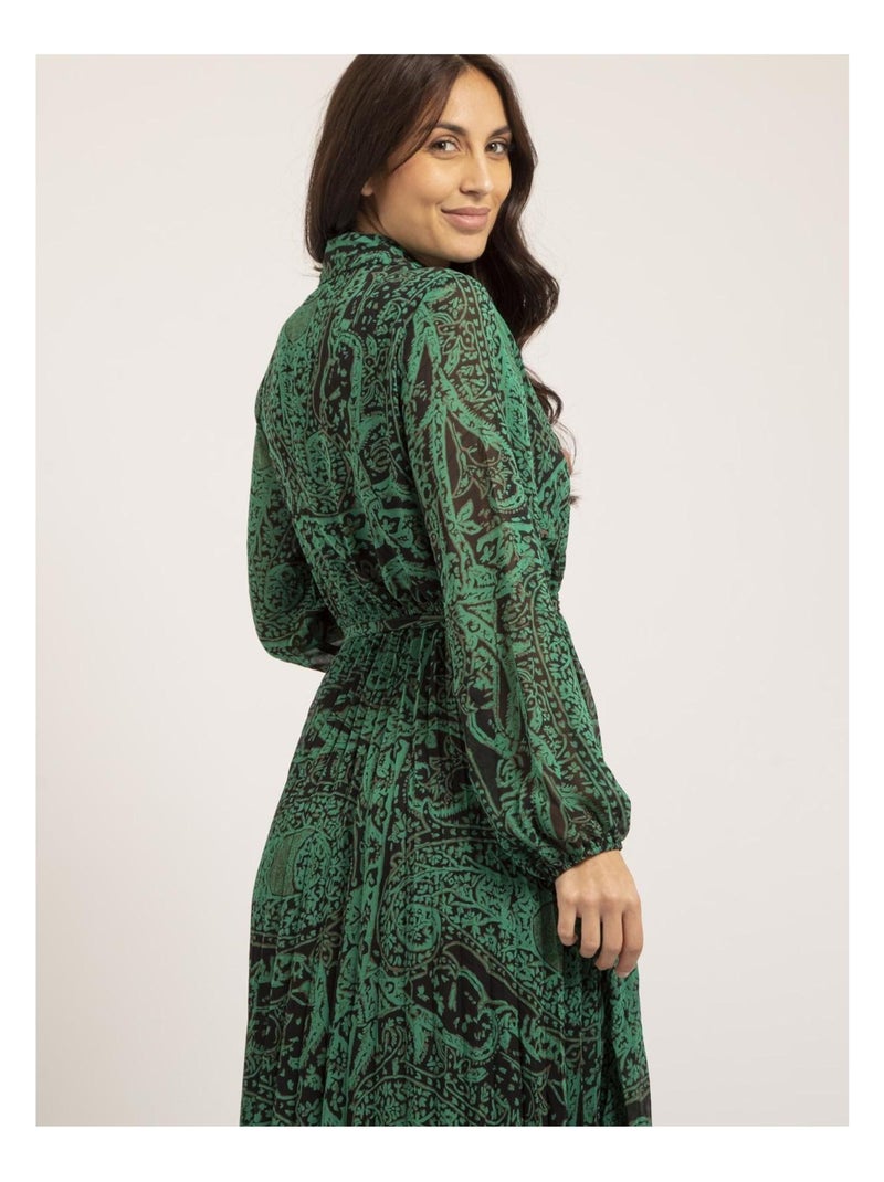 Robe longue plissée motifs INASSIA Vert - Kiabi