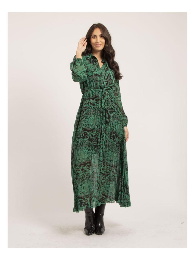 Robe longue plissée motifs INASSIA Vert - Kiabi