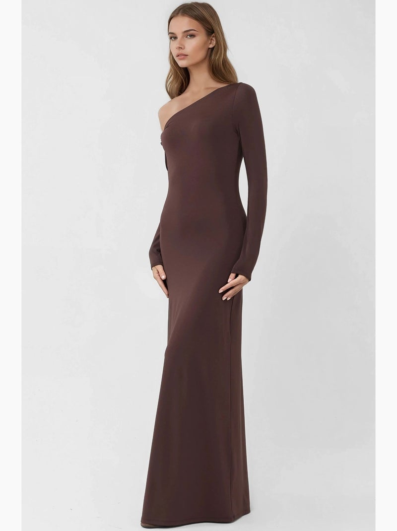 Robe longue portefeuille à col asymétrique hiccup Marron foncé - Kiabi