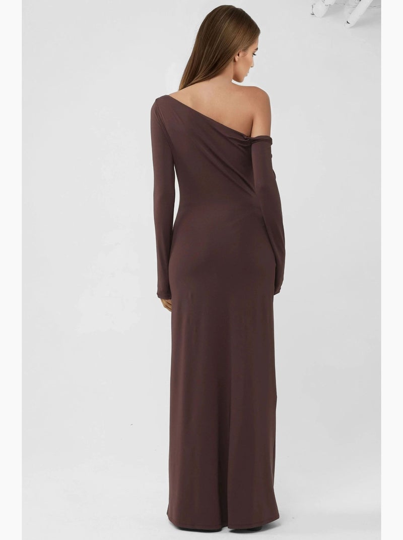 Robe longue portefeuille à col asymétrique hiccup Marron foncé - Kiabi