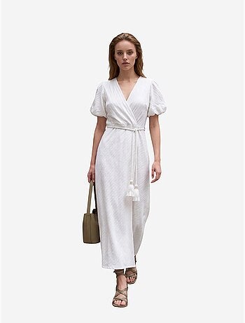 Robe longue portefeuille à col en v ceinturée my fashion