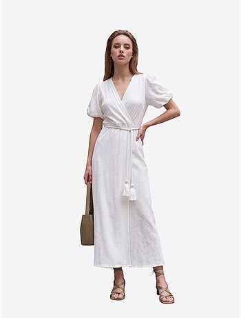 Robe longue portefeuille à col en v ceinturée my fashion