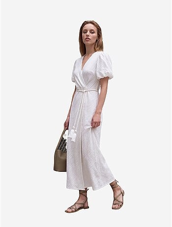 Robe longue portefeuille à col en v ceinturée my fashion