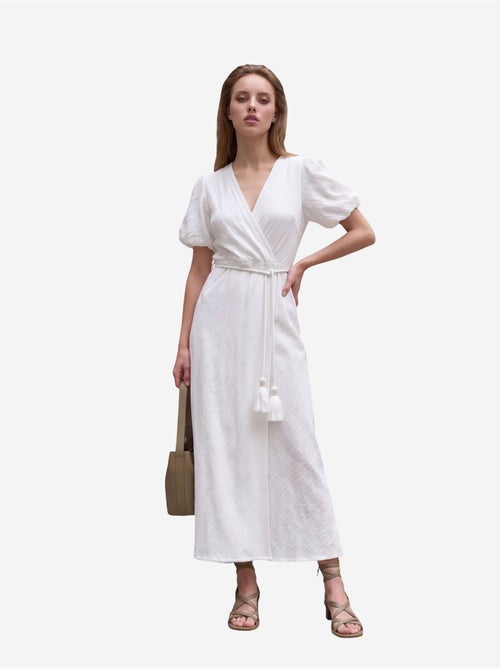 Robe longue portefeuille à col en v ceinturée my fashion - Kiabi Robe longue portefeuille à col en v ceinturée my fashion - Kiabi