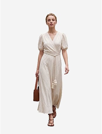 Robe longue portefeuille à col en v ceinturée my fashion