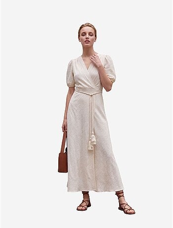 Robe longue portefeuille à col en v ceinturée my fashion