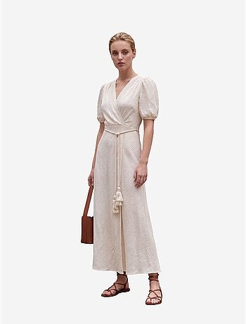Robe longue portefeuille à col en v ceinturée my fashion