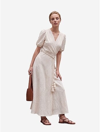 Robe longue portefeuille à col en v ceinturée my fashion