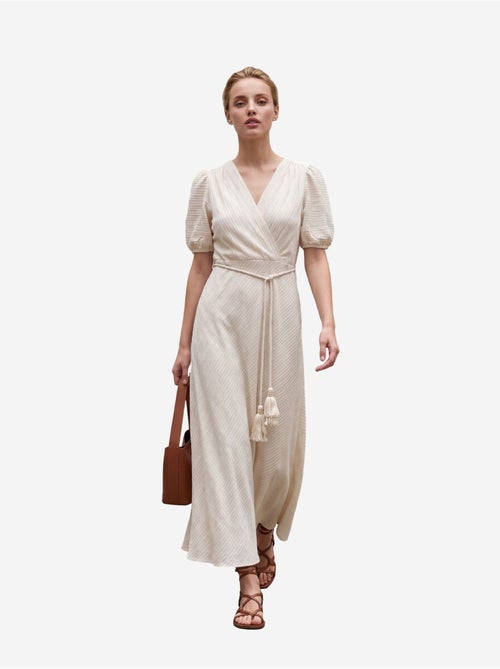 Robe longue portefeuille à col en v ceinturée my fashion - Kiabi Robe longue portefeuille à col en v ceinturée my fashion - Kiabi