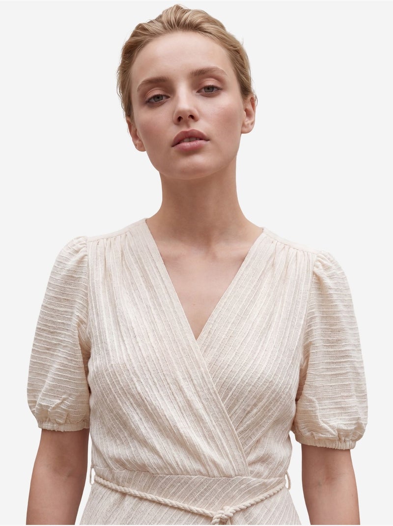 Robe longue portefeuille à col en v ceinturée my fashion Crème - Kiabi
