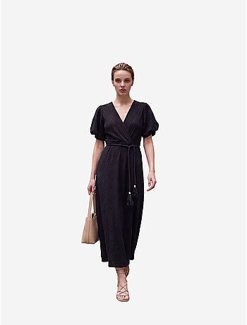 Robe longue portefeuille à col en v ceinturée my fashion