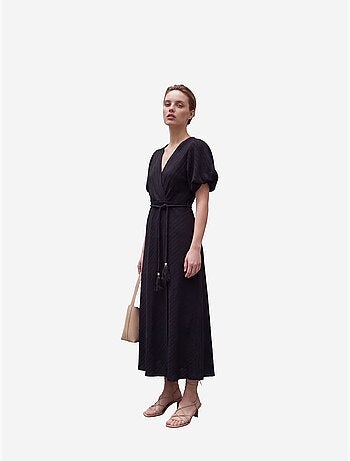 Robe longue portefeuille à col en v ceinturée my fashion