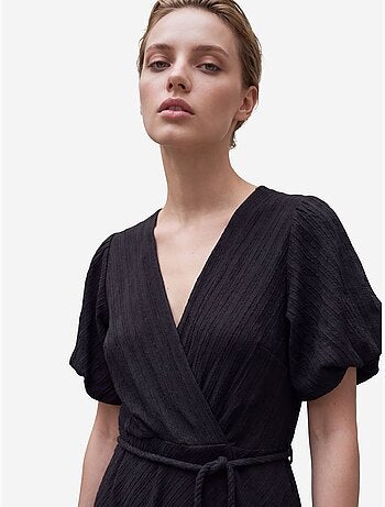 Robe longue portefeuille à col en v ceinturée my fashion