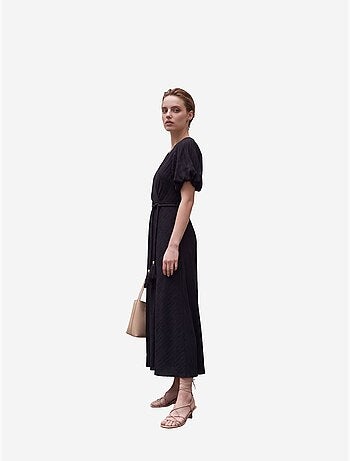 Robe longue portefeuille à col en v ceinturée my fashion